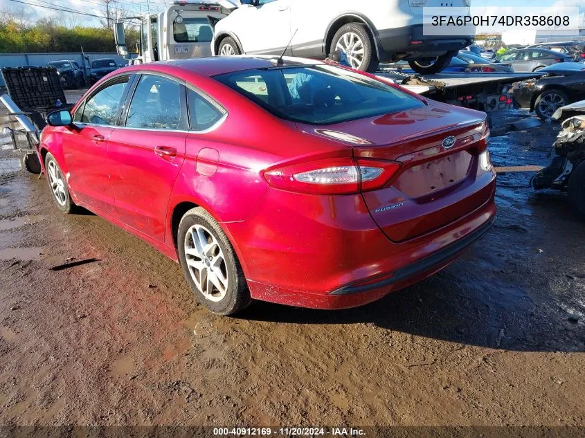 2013 Ford Fusion Se VIN: 3FA6P0H74DR358608 Lot: 40912169