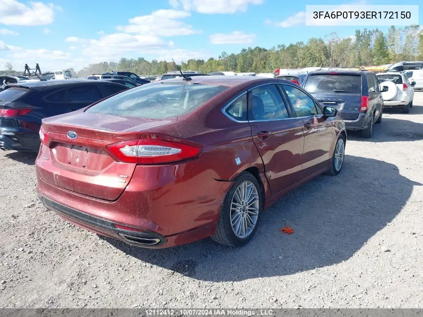 2014 Ford Fusion Se VIN: 3FA6P0T93ER172150 Lot: 12112412