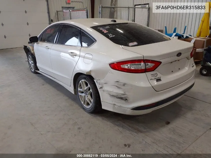 2014 Ford Fusion Se VIN: 3FA6P0HD6ER315833 Lot: 38882119