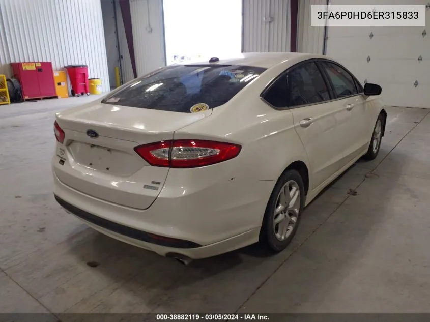 2014 Ford Fusion Se VIN: 3FA6P0HD6ER315833 Lot: 38882119