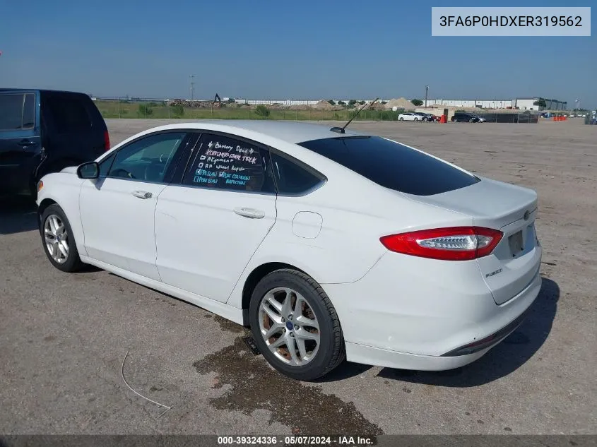 2014 Ford Fusion Se VIN: 3FA6P0HDXER319562 Lot: 39324336