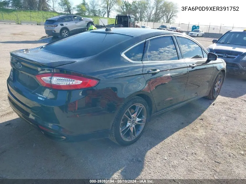 2014 Ford Fusion Titanium VIN: 3FA6P0D9XER391752 Lot: 39393194