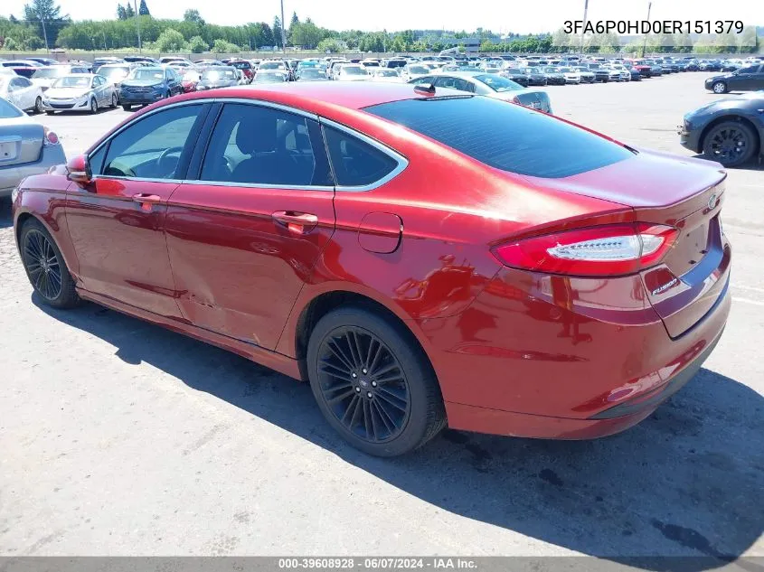 2014 Ford Fusion Se VIN: 3FA6P0HD0ER151379 Lot: 39608928