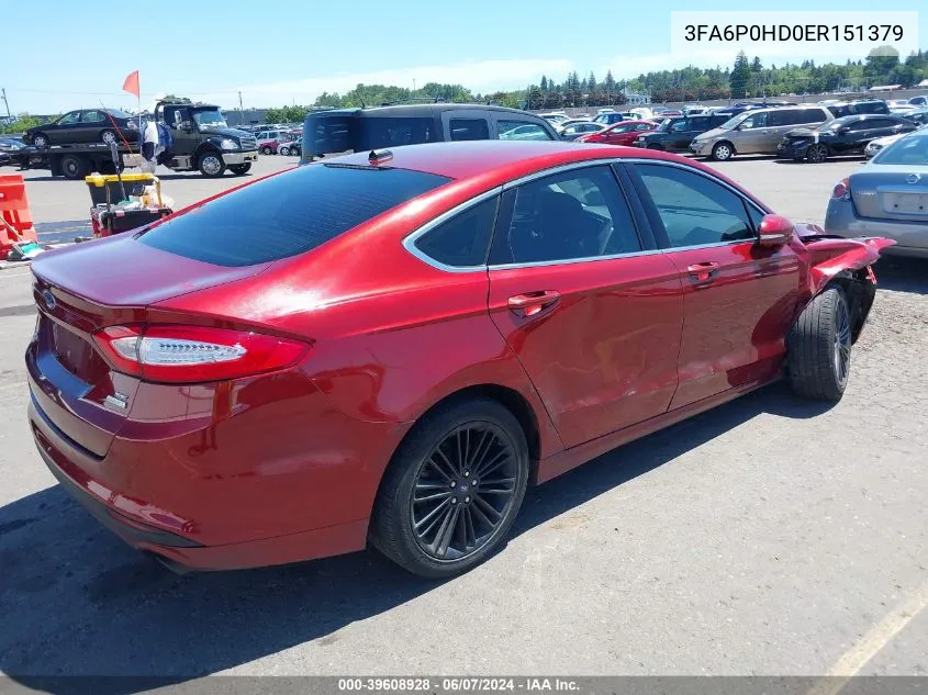 2014 Ford Fusion Se VIN: 3FA6P0HD0ER151379 Lot: 39608928