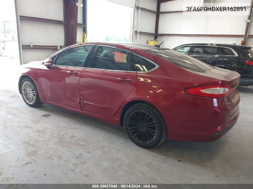 2014 Ford Fusion Se VIN: 3FA6P0HDXER162891 Lot: 39637040