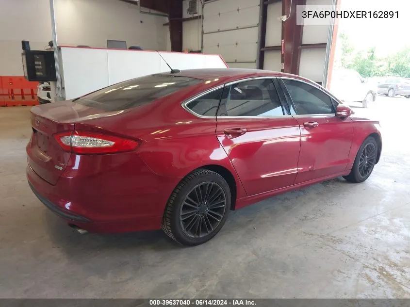 2014 Ford Fusion Se VIN: 3FA6P0HDXER162891 Lot: 39637040