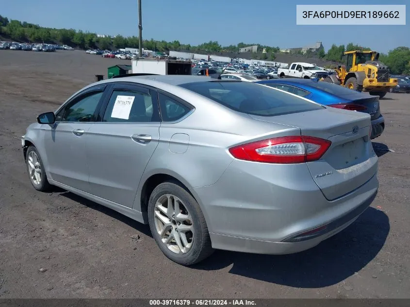 2014 Ford Fusion Se VIN: 3FA6P0HD9ER189662 Lot: 39716379