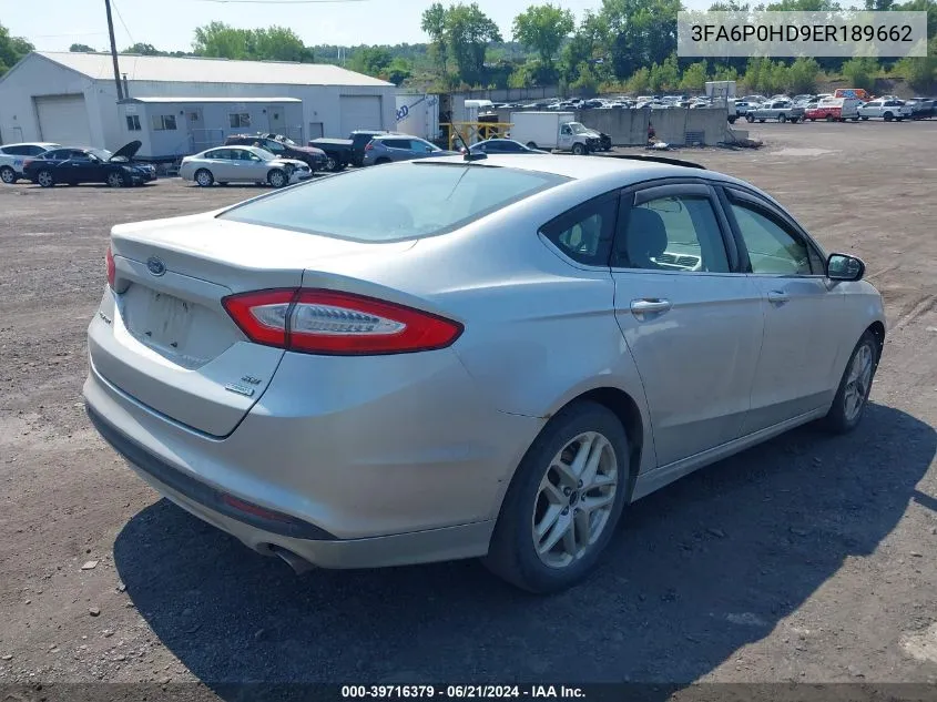 2014 Ford Fusion Se VIN: 3FA6P0HD9ER189662 Lot: 39716379