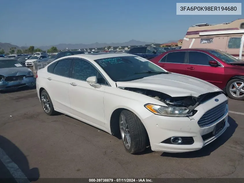 2014 Ford Fusion Titanium VIN: 3FA6P0K98ER194680 Lot: 39738879