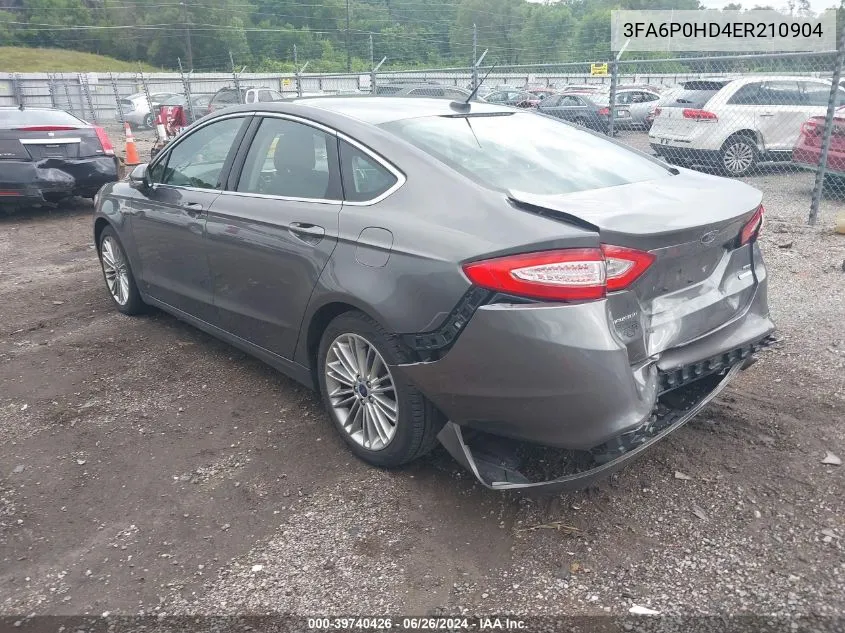 2014 Ford Fusion Se VIN: 3FA6P0HD4ER210904 Lot: 39740426