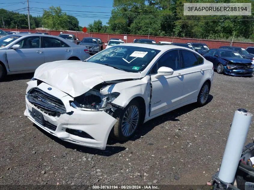 2014 Ford Fusion Hybrid Titanium VIN: 3FA6P0RU6ER288194 Lot: 39763194