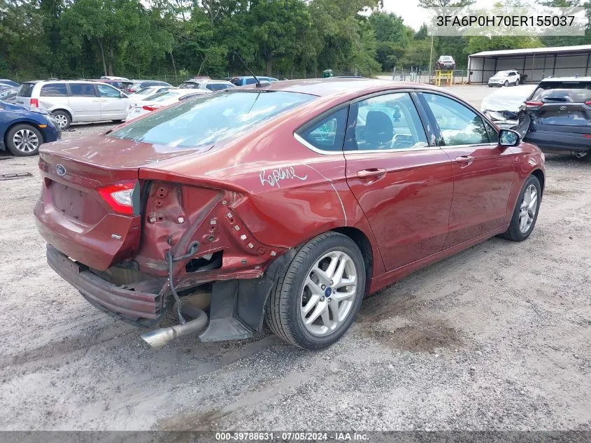 2014 Ford Fusion Se VIN: 3FA6P0H70ER155037 Lot: 39788631