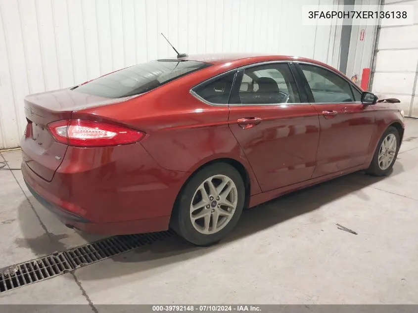 3FA6P0H7XER136138 2014 Ford Fusion Se