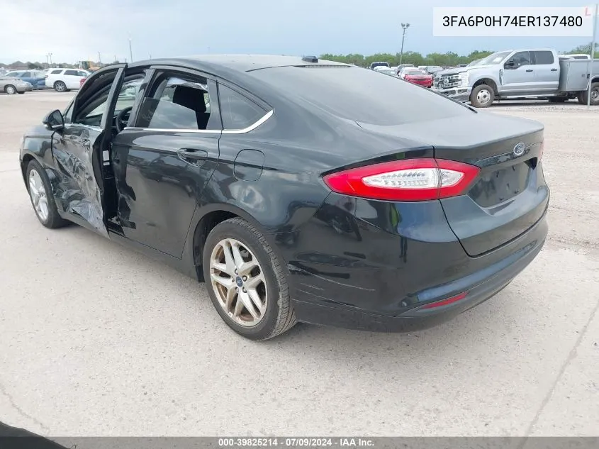 2014 Ford Fusion Se VIN: 3FA6P0H74ER137480 Lot: 39825214