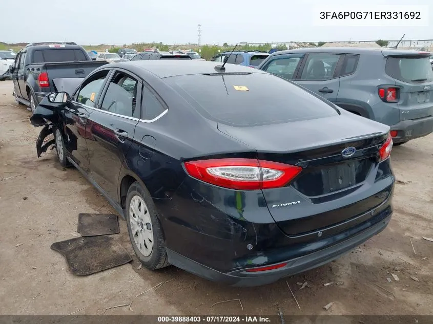 2014 Ford Fusion S VIN: 3FA6P0G71ER331692 Lot: 39888403