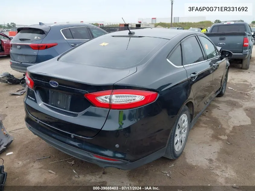 2014 Ford Fusion S VIN: 3FA6P0G71ER331692 Lot: 39888403