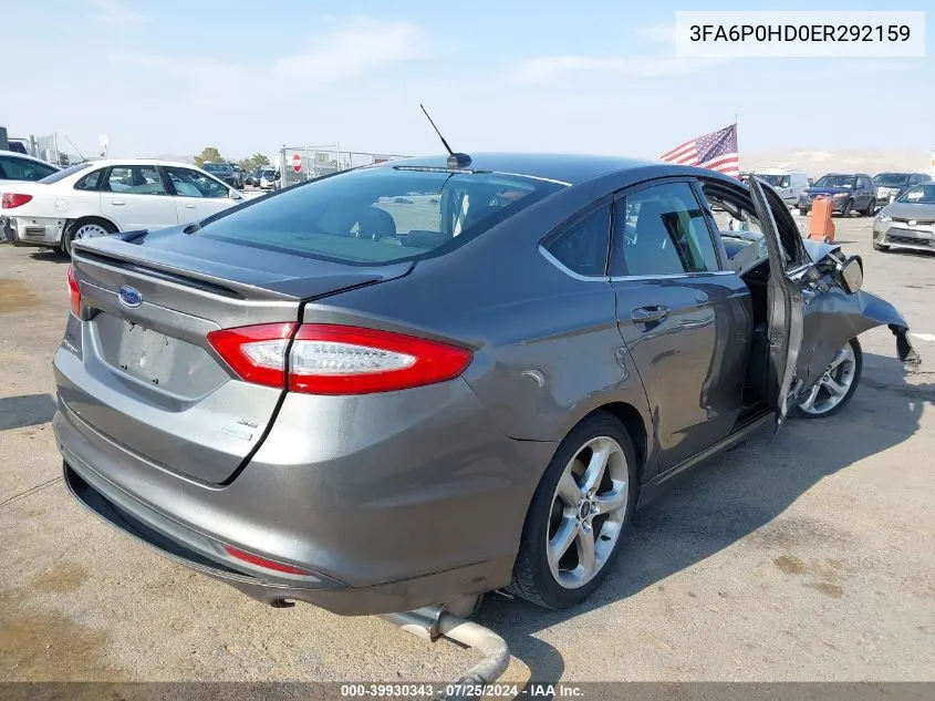 2014 Ford Fusion Se VIN: 3FA6P0HD0ER292159 Lot: 39930343