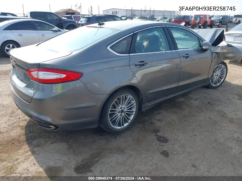 2014 Ford Fusion Se VIN: 3FA6P0H93ER258745 Lot: 39945374