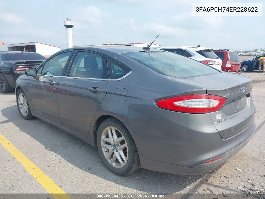 2014 Ford Fusion Se VIN: 3FA6P0H74ER228622 Lot: 39960435