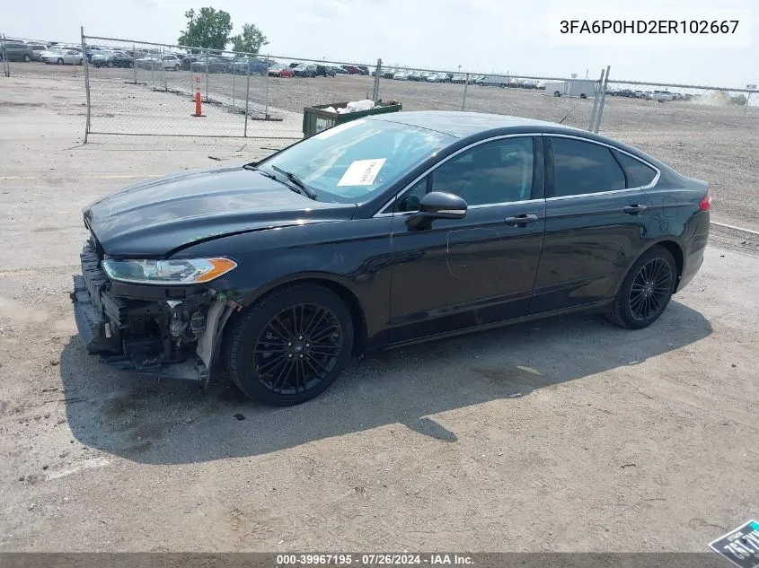 2014 Ford Fusion Se VIN: 3FA6P0HD2ER102667 Lot: 39967195