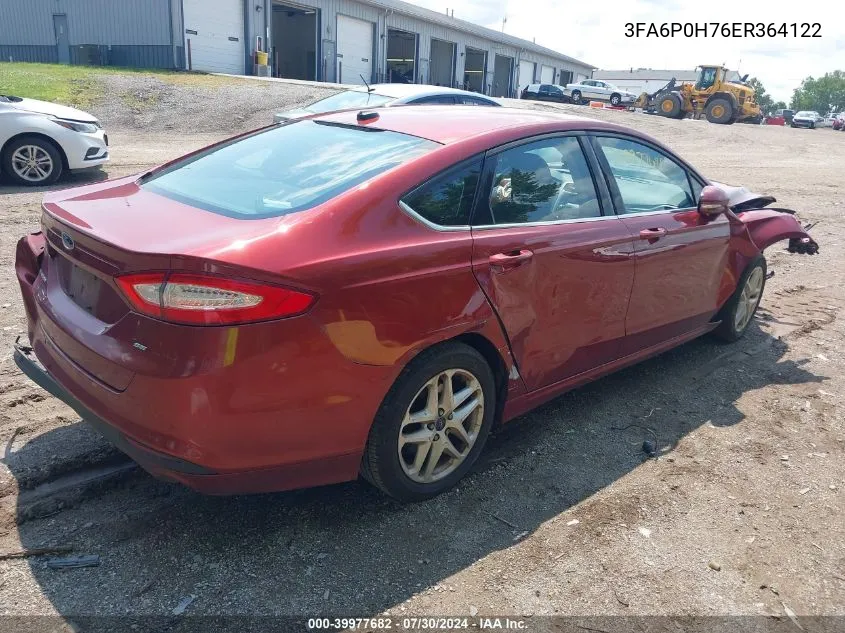 2014 Ford Fusion Se VIN: 3FA6P0H76ER364122 Lot: 39977682