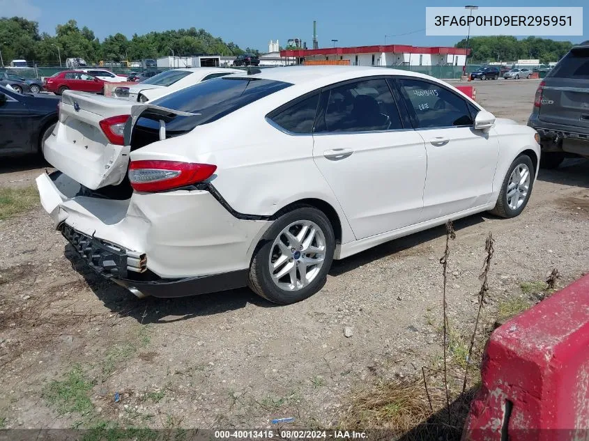 2014 Ford Fusion Se VIN: 3FA6P0HD9ER295951 Lot: 40013415