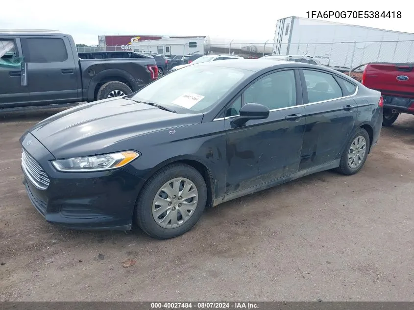 2014 Ford Fusion S VIN: 1FA6P0G70E5384418 Lot: 40027484