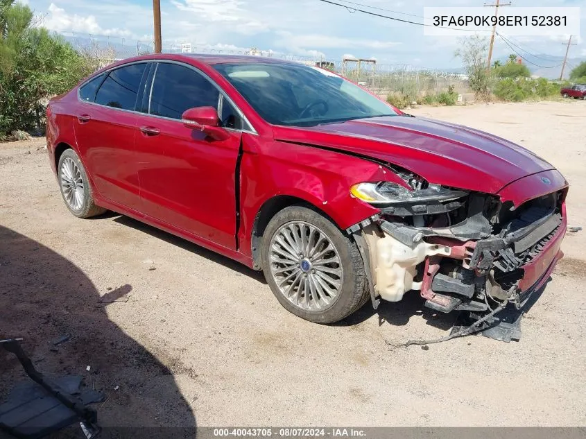 2014 Ford Fusion Titanium VIN: 3FA6P0K98ER152381 Lot: 40043705