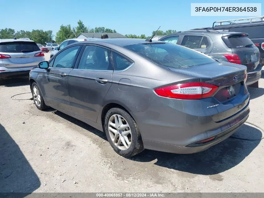 2014 Ford Fusion Se VIN: 3FA6P0H74ER364538 Lot: 40065957