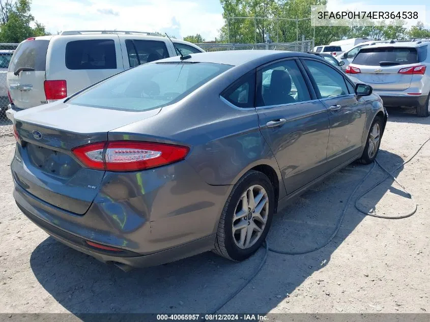 2014 Ford Fusion Se VIN: 3FA6P0H74ER364538 Lot: 40065957