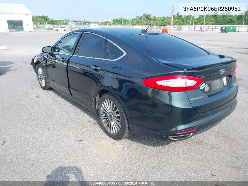 2014 Ford Fusion Titanium VIN: 3FA6P0K96ER260952 Lot: 40066435