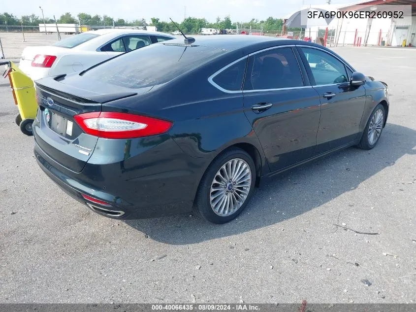 2014 Ford Fusion Titanium VIN: 3FA6P0K96ER260952 Lot: 40066435