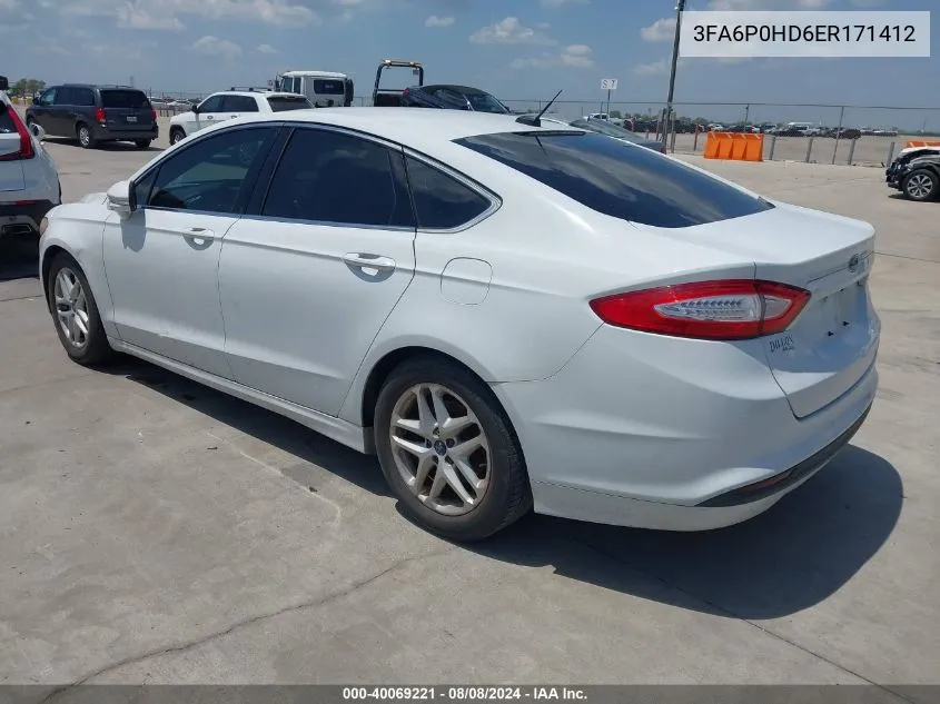 2014 Ford Fusion Se VIN: 3FA6P0HD6ER171412 Lot: 40069221