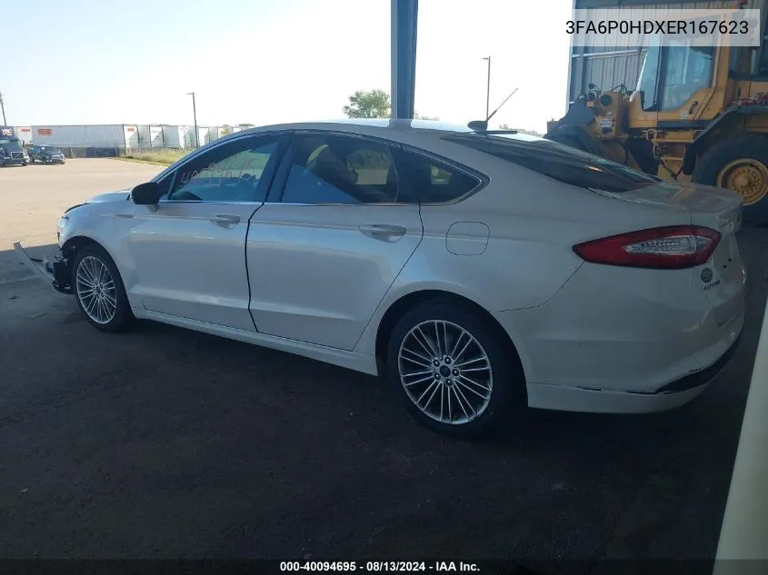 2014 Ford Fusion Se VIN: 3FA6P0HDXER167623 Lot: 40094695