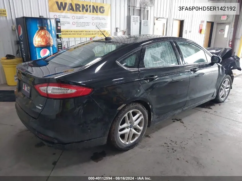 2014 Ford Fusion Se VIN: 3FA6P0HD5ER142192 Lot: 40112594