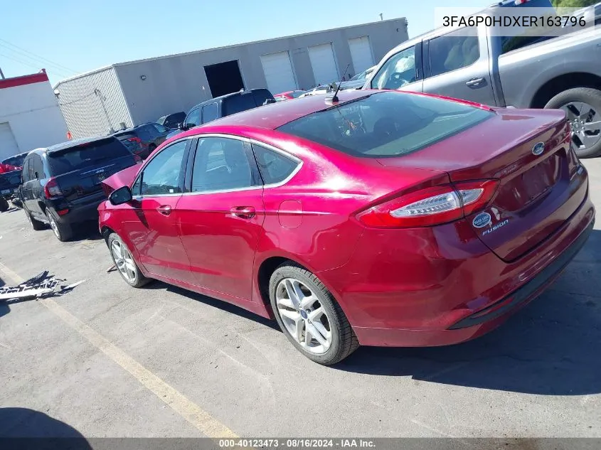 2014 Ford Fusion Se VIN: 3FA6P0HDXER163796 Lot: 40123473