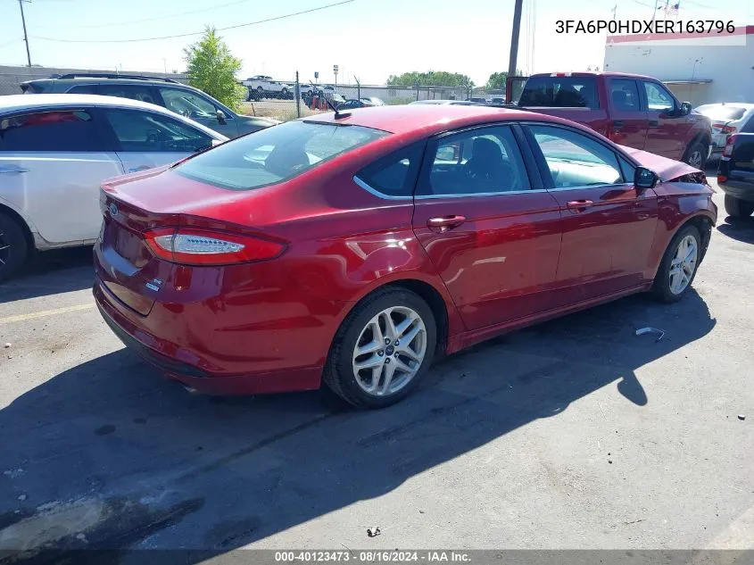 2014 Ford Fusion Se VIN: 3FA6P0HDXER163796 Lot: 40123473