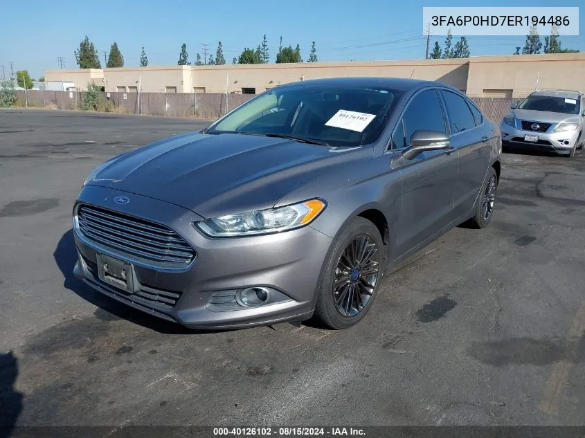 2014 Ford Fusion Se VIN: 3FA6P0HD7ER194486 Lot: 40126102