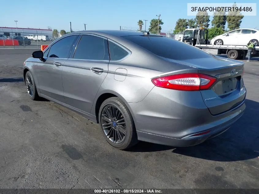 2014 Ford Fusion Se VIN: 3FA6P0HD7ER194486 Lot: 40126102