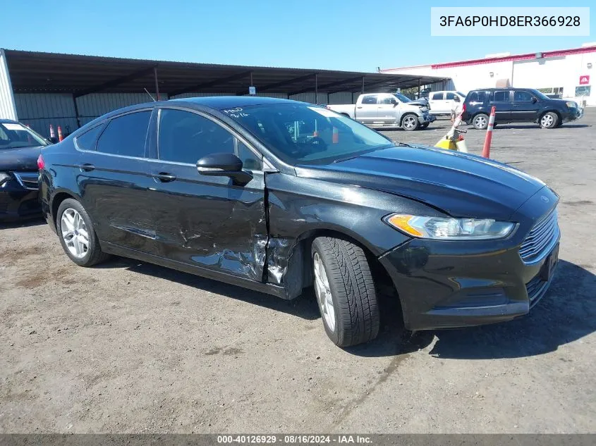 2014 Ford Fusion Se VIN: 3FA6P0HD8ER366928 Lot: 40126929