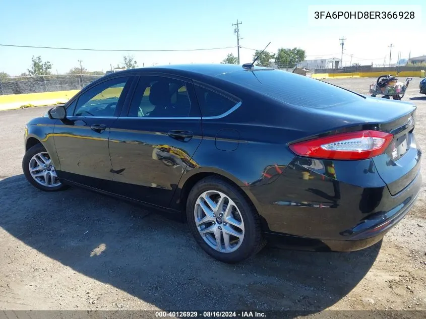 2014 Ford Fusion Se VIN: 3FA6P0HD8ER366928 Lot: 40126929