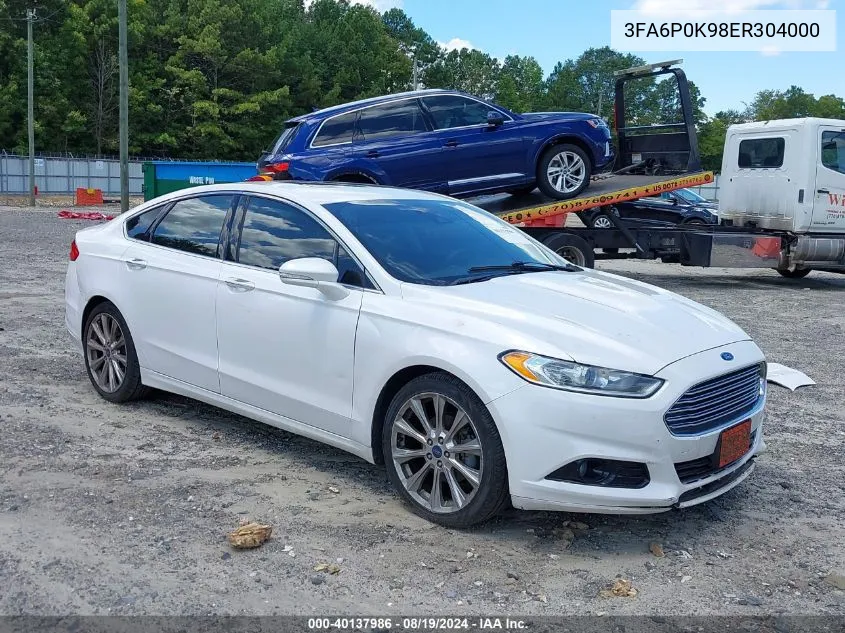 2014 Ford Fusion Titanium VIN: 3FA6P0K98ER304000 Lot: 40137986