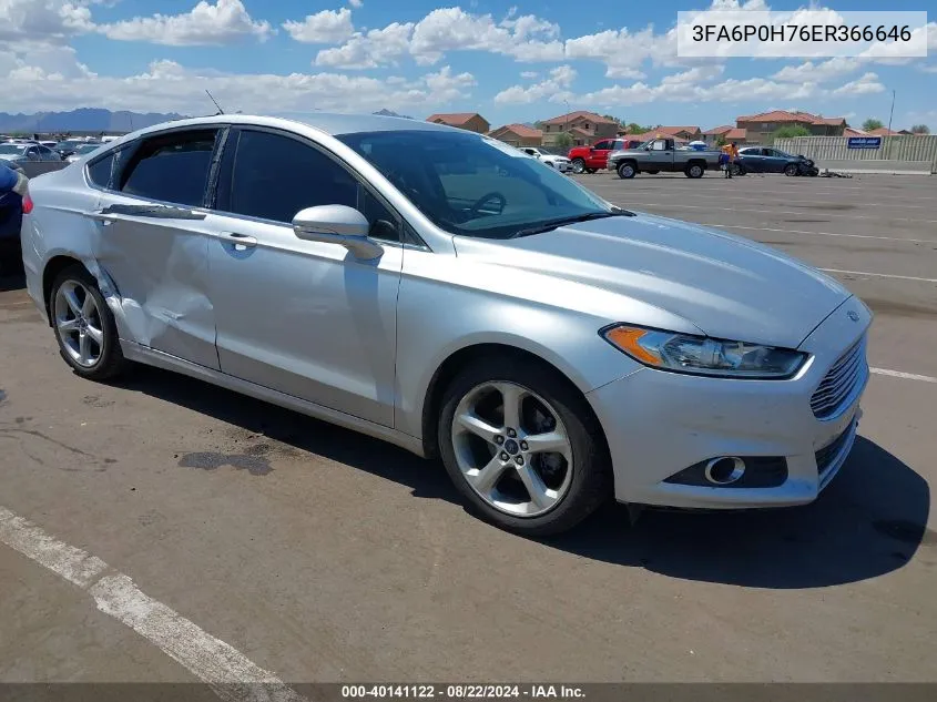 2014 Ford Fusion Se VIN: 3FA6P0H76ER366646 Lot: 40141122