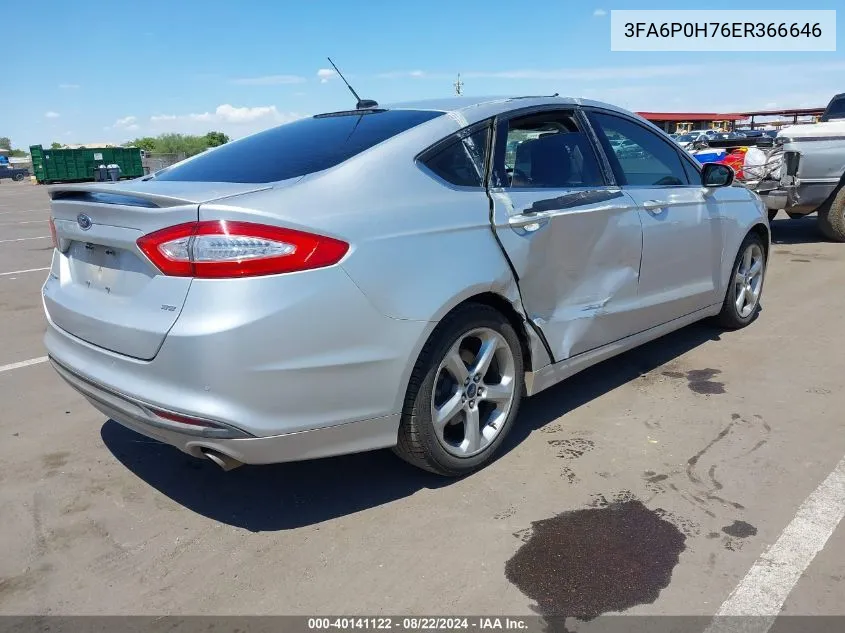 2014 Ford Fusion Se VIN: 3FA6P0H76ER366646 Lot: 40141122