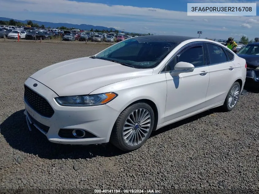 2014 Ford Fusion Hybrid Titanium VIN: 3FA6P0RU3ER216708 Lot: 40141194