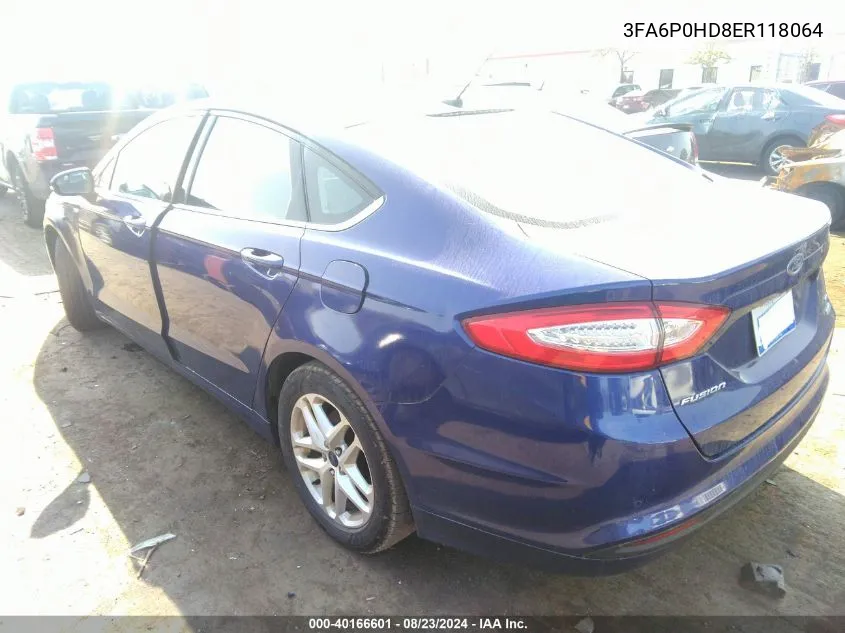 2014 Ford Fusion Se VIN: 3FA6P0HD8ER118064 Lot: 40166601