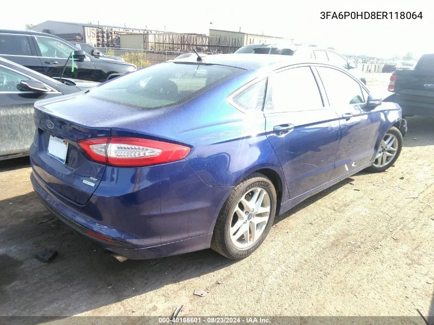 2014 Ford Fusion Se VIN: 3FA6P0HD8ER118064 Lot: 40166601