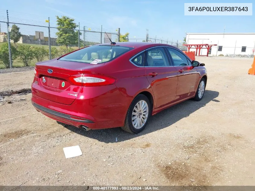 2014 Ford Fusion Hybrid Se VIN: 3FA6P0LUXER387643 Lot: 40177993