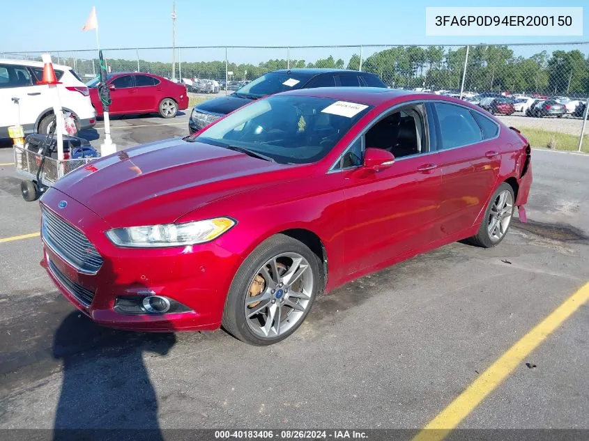 2014 Ford Fusion Titanium VIN: 3FA6P0D94ER200150 Lot: 40183406