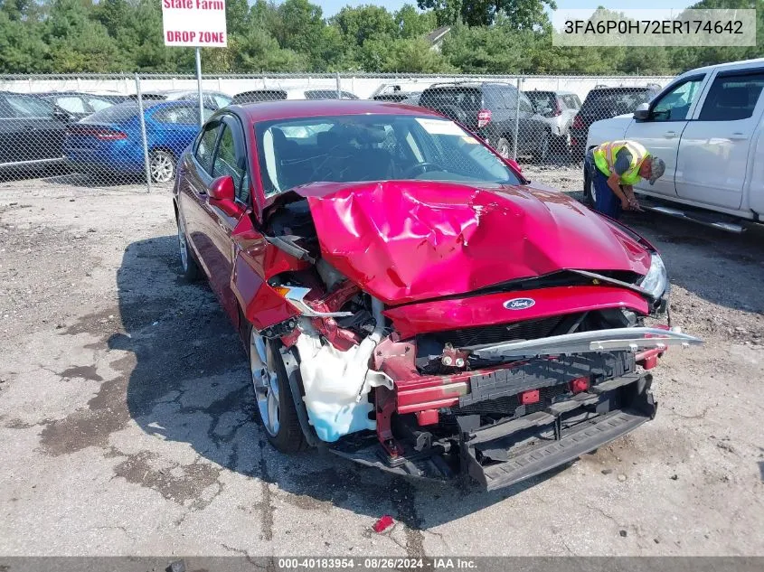 2014 Ford Fusion Se VIN: 3FA6P0H72ER174642 Lot: 40183954